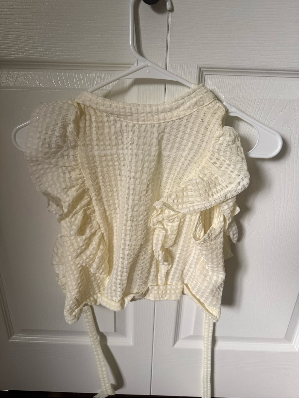 Maeve Cream Textured Ruffle Tie-Back Tank